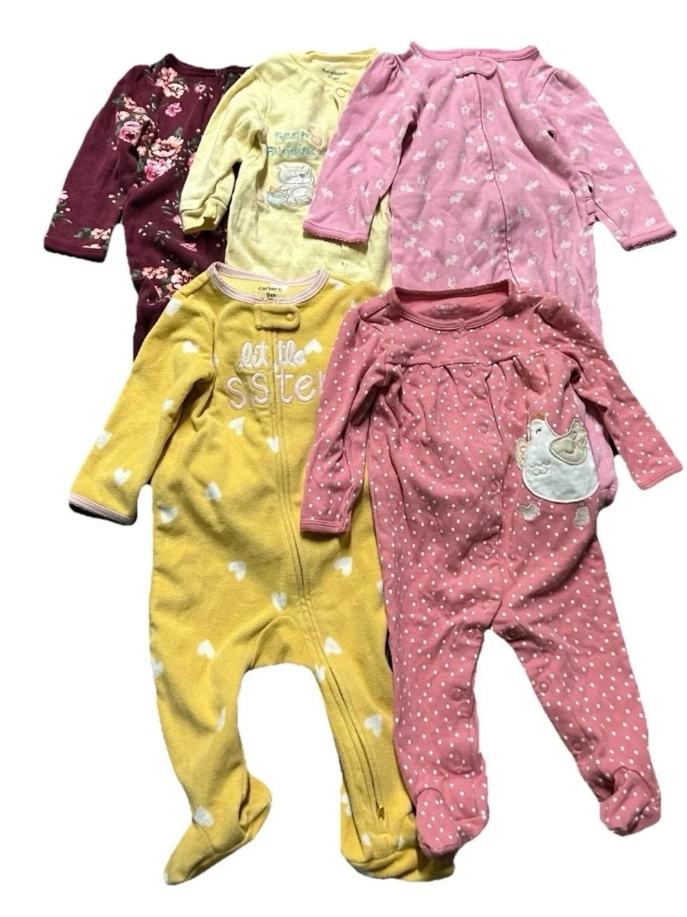 Baby Girl Clothing Pink Yellow Little Sister Pigs Chicken Floral Size 6-9 Months